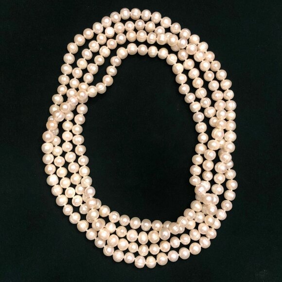 9-10MM White Cultured Freshwater Pearl Endless Strand 80 inch Necklace - Picture 1 of 5
